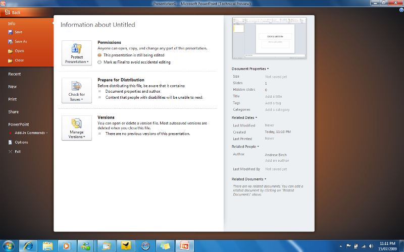 PowerPoint 2010 Backstage